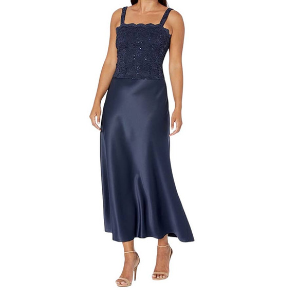 Alex Evenings Dresses & Skirts - Alex Evenings dress navy blue lace sequin sleeveless satin size 18